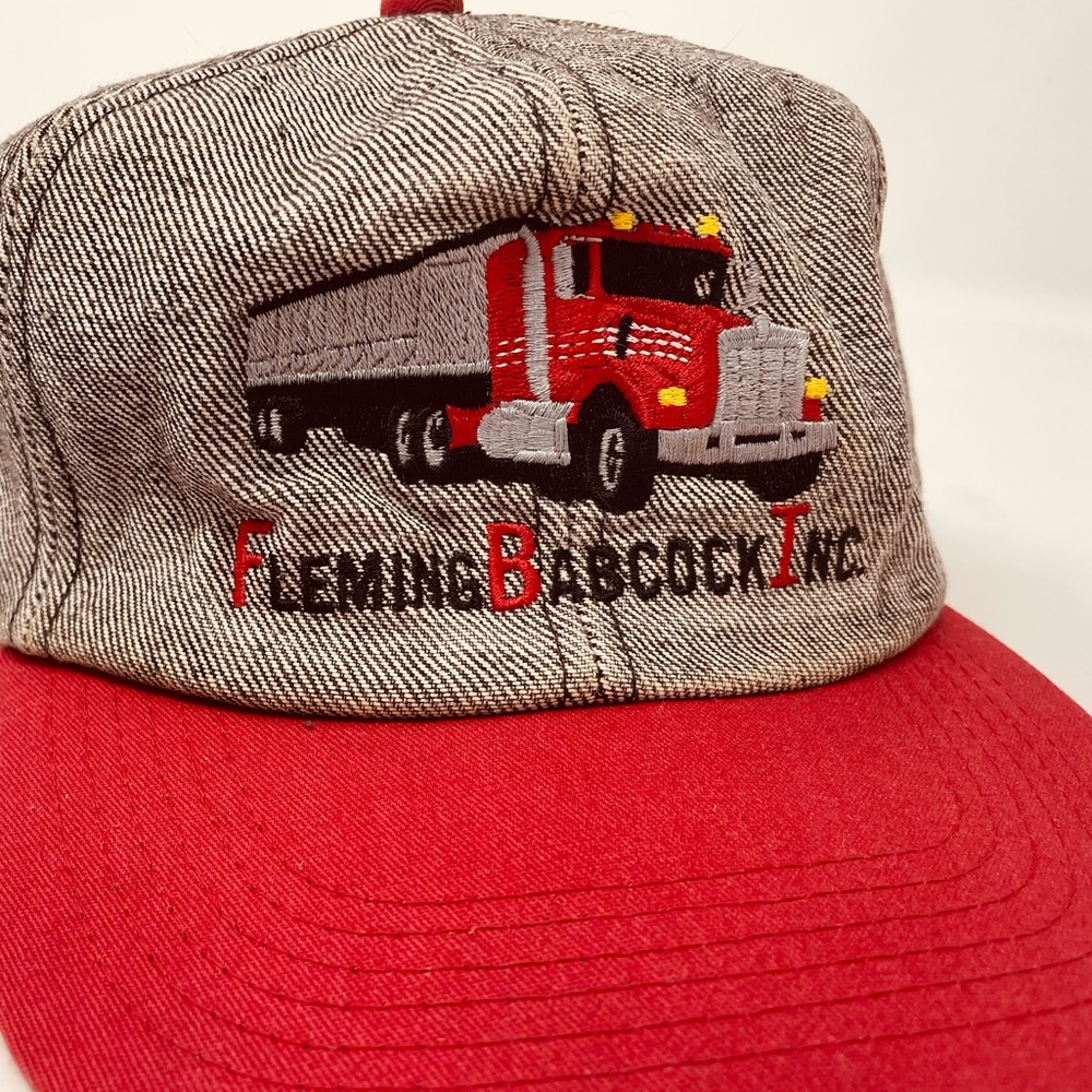 Fleming Babcock Inc Genuine Trucker Hat Snap back men’s hat gray red vintage